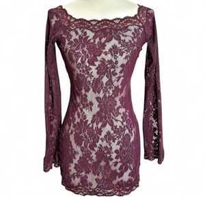Victoria's Secret Y2K Purple Lace Long Sleeve Dress w/ matching underwear